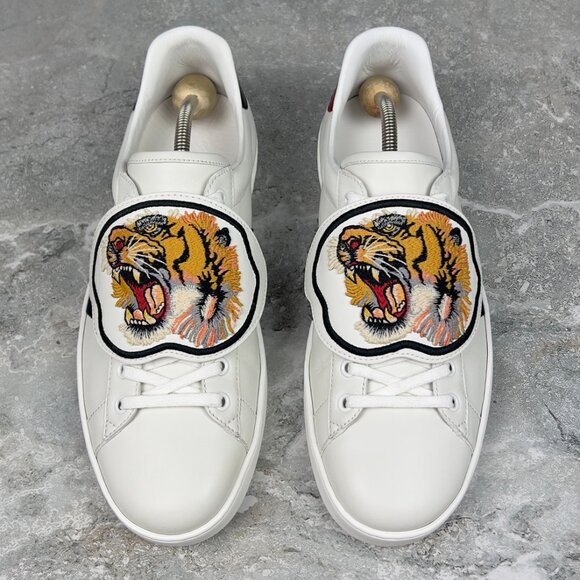 Gucci Ace Web Tiger Sneaker Patch White Leather Python 10 G or 10.5 US 44 EUR - Picture 7 of 14